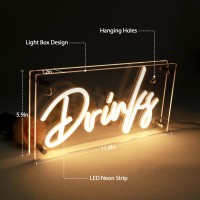 Lamomo Bar Neon Sign Drinks Signs Usb Led Desk Lightbox Light Up Sign For Home Bar Party Kitchen Mancave Club Pub Restaurant H