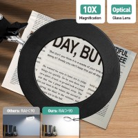 Kuvrs 10X Magnifying Glass With Light 1 800 Lumen 3 Color Stepless Dimming 42 Inch Real Glass Lens Led Lighted Magnifier Adj