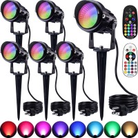 Sunvie 12W Christmas Spotlights Outdoor 120V Led Spot Lights Rgb Color Changing Landscape Lights With Remote Control Waterproof Colored Spotlights With Plug For Christmas Decorations Yard Tree, 6 Pack