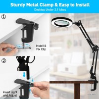 Nueyio 10X Magnifying Glass With Light Flexible Arm Magnifier Lamp 3 Color Modes Stepless Dimming Magnifying Lamp With Clamp