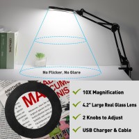 Nueyio 10X Magnifying Glass With Light Flexible Arm Magnifier Lamp 3 Color Modes Stepless Dimming Magnifying Lamp With Clamp