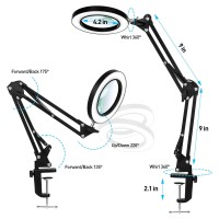 Nueyio 10X Magnifying Glass With Light Flexible Arm Magnifier Lamp 3 Color Modes Stepless Dimming Magnifying Lamp With Clamp