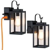 Tuuana 2Pack Porch Lights With Outlet Outdoor Wall Light Fixtures Matte Black Exterior Wall Lanterns Front Door Lights Waterp