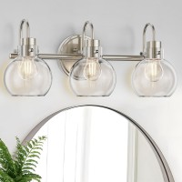 3 Lights Vanity Light Brushed Nickel Bathroom Light Fixtures Farmhouse Wall Sconces With Globe Clear Glass Shade Porch Wall M