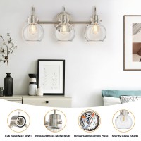 3 Lights Vanity Light Brushed Nickel Bathroom Light Fixtures Farmhouse Wall Sconces With Globe Clear Glass Shade Porch Wall M