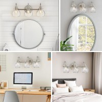 3 Lights Vanity Light Brushed Nickel Bathroom Light Fixtures Farmhouse Wall Sconces With Globe Clear Glass Shade Porch Wall M