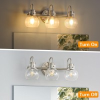 3 Lights Vanity Light Brushed Nickel Bathroom Light Fixtures Farmhouse Wall Sconces With Globe Clear Glass Shade Porch Wall M