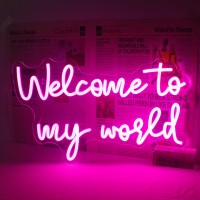 Horseneon Welcome To My World Neon Led Sign Letter Neon Signs For Wall Decor Pink Neon Lights Signs With Usb Powered For Bedro