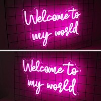 Horseneon Welcome To My World Neon Led Sign Letter Neon Signs For Wall Decor Pink Neon Lights Signs With Usb Powered For Bedro