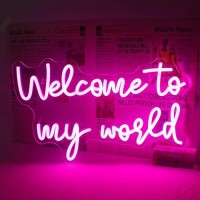 Horseneon Welcome To My World Neon Led Sign Letter Neon Signs For Wall Decor Pink Neon Lights Signs With Usb Powered For Bedro