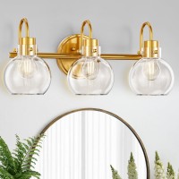 3Light Vanity Light Brushed Brass Bathroom Light Fixtures Farmhouse Wall Sconces With Globe Clear Glass Shade Porch Wall Mou