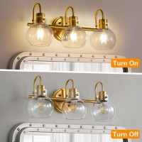 3Light Vanity Light Brushed Brass Bathroom Light Fixtures Farmhouse Wall Sconces With Globe Clear Glass Shade Porch Wall Mou