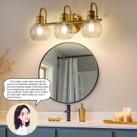 3Light Vanity Light Brushed Brass Bathroom Light Fixtures Farmhouse Wall Sconces With Globe Clear Glass Shade Porch Wall Mou