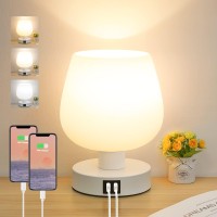 Brightever Touch Bedside Table Lamp With 2 Usb Ports Dimmable Small Nightstand Lamp For Bedroom Modern Desk Lamp With White Gl