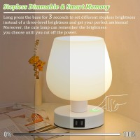 Brightever Touch Bedside Table Lamp With 2 Usb Ports Dimmable Small Nightstand Lamp For Bedroom Modern Desk Lamp With White Gl