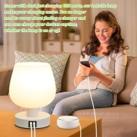 Brightever Touch Bedside Table Lamp With 2 Usb Ports Dimmable Small Nightstand Lamp For Bedroom Modern Desk Lamp With White Gl