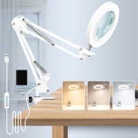 Nueyio 10X Magnifying Glass With Light Flexible Arm Magnifier Lamp 3 Color Modes Stepless Dimming Magnifying Lamp With Clamp