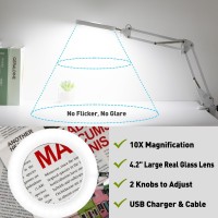 Nueyio 10X Magnifying Glass With Light Flexible Arm Magnifier Lamp 3 Color Modes Stepless Dimming Magnifying Lamp With Clamp