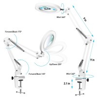 Nueyio 10X Magnifying Glass With Light Flexible Arm Magnifier Lamp 3 Color Modes Stepless Dimming Magnifying Lamp With Clamp