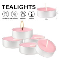 50Pcs Pink Tea Lights Candles In Bulk 4 Hour Smokeless Unscented Tea Candles Dinner Candle Perfect For Votive Candle Holde