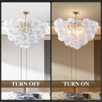 Longree Bubble Ball Semi Flush Mounting Ceiling Light Fixtures, Dia 20 Inch Gold And Clear Blown Glass Small Swirled Glass Chandelier For Bedroom Study Bathroom Dining Room