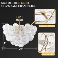 Longree Bubble Ball Semi Flush Mounting Ceiling Light Fixtures, Dia 20 Inch Gold And Clear Blown Glass Small Swirled Glass Chandelier For Bedroom Study Bathroom Dining Room