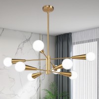 Kaisite Modern Sputnik Chandelier 8-Light Gold Chandelier Ceiling Light Fixture Dining Room Chandelier Over Table Hanging Height Adjustable E26 Mid Century Living Room Kitchen Lighting