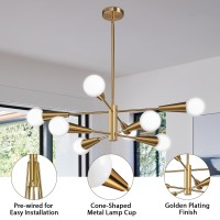 Kaisite Modern Sputnik Chandelier 8-Light Gold Chandelier Ceiling Light Fixture Dining Room Chandelier Over Table Hanging Height Adjustable E26 Mid Century Living Room Kitchen Lighting