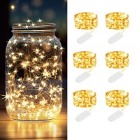 Ledikon 6 Pack Led Fairy Lights Battery Operated String Lights 33Ft 20 Ledsilver Wire Warm White Weddingparty Centerpiece