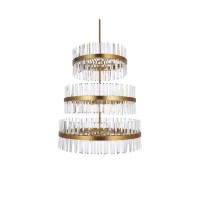 Serephina 36 Inch 3 Tiers Crystal Round Chandelier Light In Satin Gold