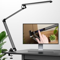 Space Saving Led Desk Lamps Touch Adjustment 10 Color Temperatures 10 Brightness Eyecaring Modes Swing Arm Desk Light With Cl