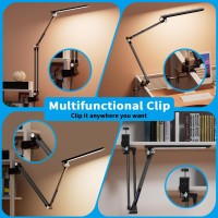 Space Saving Led Desk Lamps Touch Adjustment 10 Color Temperatures 10 Brightness Eyecaring Modes Swing Arm Desk Light With Cl