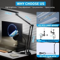 Space Saving Led Desk Lamps Touch Adjustment 10 Color Temperatures 10 Brightness Eyecaring Modes Swing Arm Desk Light With Cl