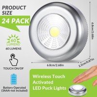 24 Pieces Led Puck Lights Wireless Under Cabinet Lighting 60 Lumens Portable Push Battery Operated Lights Mini Touch Closet Ligh