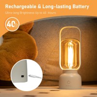 Artinx Retro Cordless Lantern Table Lamp 40 Hours Long Lasting Dimming Night Light Small Rechargeable Battery Operated Light