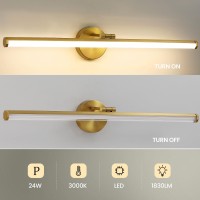 Kaisite Gold Bathroom Vanity Light 30In Modern Bathroom Light Fixture Dimmable Led Vanity Lighting Fixture Angle Adjustable 24W