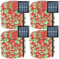 Qitong 4 Pack Red And Green Solar Christmas Lights, Each 33Ft 100 Led Solar Fairy Lights, 8 Modes Solar String Twinkle Lights