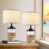 Sheetea Glass Table Lamps For Bedroom Set Of 2 Fillable Modern Rattan Lamps For Living Room With White Lampshades Coastal Beds