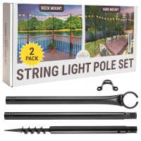 Excello Global Products String Light Pole Set, Extends To 9 Feet, Deck Or Yard Installation Options, 2/Pack