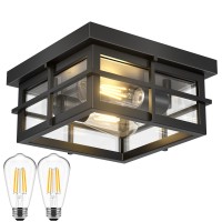 Asnxcju Modern Outdoor Ceiling Light Fixtures, 2-Light Black Flush Mount Light Fixtures With Clear Glass Shade, Farmhouse Square Ceiling Lighting For Porch Bathroom Living Room (Led Bulbs Included)