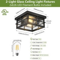 Asnxcju Modern Outdoor Ceiling Light Fixtures, 2-Light Black Flush Mount Light Fixtures With Clear Glass Shade, Farmhouse Square Ceiling Lighting For Porch Bathroom Living Room (Led Bulbs Included)