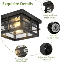 Asnxcju Modern Outdoor Ceiling Light Fixtures, 2-Light Black Flush Mount Light Fixtures With Clear Glass Shade, Farmhouse Square Ceiling Lighting For Porch Bathroom Living Room (Led Bulbs Included)