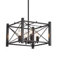 Amzasa Farmhouse Chandelier Black Square 4Lights Lantern Pendant Light Rustic Cage Industrial Hanging Light For Kitchen Island