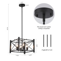 Amzasa Farmhouse Chandelier Black Square 4Lights Lantern Pendant Light Rustic Cage Industrial Hanging Light For Kitchen Island