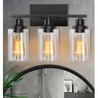 Bathroom Light Fixtures 3Light Bathroom Vanity Light Matte Black Vanity Light With Clear Glass Shade Modern Bathroom Lights