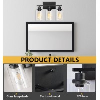 Bathroom Light Fixtures 3Light Bathroom Vanity Light Matte Black Vanity Light With Clear Glass Shade Modern Bathroom Lights