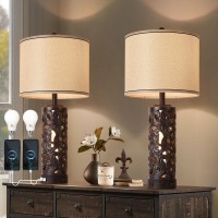 Aidenoey Set Of 2 Table Lamps With Night Light 28 Farmhouse Table Lamp With Usb Ac Ports Brown Ceramic Bedside Lamp With Fab