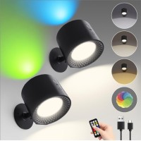 Kingtop Battery Operated Wall Sconce Wireless Magnetic Wall Lights With Remote 9 Colors Rgb Rechargeable Ambient Sconce 3 Col