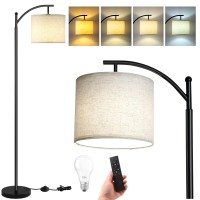 Gilocot Floor Lamp For Living Room With 4 Color Temperatures Standing Lamp With Adjustable Linen Shade Remote Control And Step