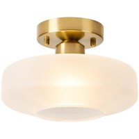 Huawiya Flush Mount Light With Frosted Glass Shade Brass Gold Finish Ceiling Light Fixture For Kitchen Hallway Entryway Bath